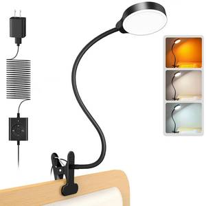 lot 18290 image: Glocusent 5W Clip on Light, 36LED Eye Caring Reading Light for Bed, 3 Colors and 5 Brightness Clip on Lamp with Adapter, Perfect Reading Light for Bed with ClampBunk BedHeadboardTableDesk