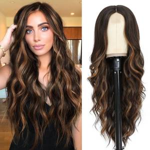 lot 18309 image: NAYOO 26 Inch Long Curly Middle Part Synthetic Heat Resistant Fiber Wig for Women - Daily Use Party Wig in Dark Brown