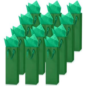 lot 18322 image: Zonon 12 Pcs Wine Gift Bag with Handles and Tissue Paper 4 x 3.5 x 14 Inch Wine Bottle Gift Bags for Wedding Graduation Party Motherfts Day Birthday Bridal Shower Holiday Party(Dark Green)