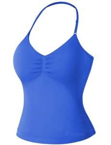 lot 18324 image: VOYJOY Impact Longline Strappy Top Workout Tank Tops for Women Impact Gym Sports Bra Camis Electric Blue