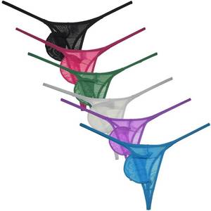 lot 18325 image: Jaxu Menfts See-through Bulge Thong Underwear Sheer Mesh String Tangas Show Much T-back 6-Pack(HMMBQQ) L