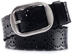 lot 18326 image: JASGOOD Womenfts Hollow Flower Genuine Leather Belt for Jeans Pants Wide Belt for Ladies