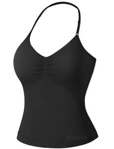 lot 18327 image: VOYJOY Impact Longline Strappy Top Workout Tank Tops for Women Impact Gym Sports Bra Camis Black