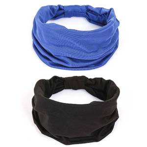 lot 18330 image: GiLi 2 Pack Wide Headbands for Women Boho African Knotted Non Slip Fashion Hair Bands Yoga Running Sports Workout Gym Head Wraps Elastic Soft Cotton Cloth Turbans Bandana for Girls(Black, Blue)