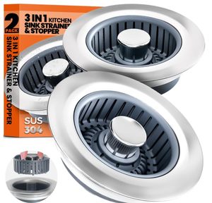 lot 18341 image: Nipoko Sink Drain Strainer - Sink Stopper, 3 in 1 Kitchen Stainless Steel Drain Plug with Anti-Clog Basket, Pop-Up Cover Fits Standard 3-12� Openings for Double Bowl Kitchen Sinks