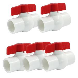 lot 18357 image: Zorveiio 5 Pcs 1 Inch PVC Ball Valves, Water Shut Off Valves, 32mm Socket with Red T-Handle, Rated at 150 PSI Pipe Fittings for Swimming Pool, Plumbing and Irrigation Systems