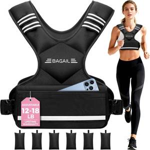 lot 19273 image: BAGAIL Adjustable Weighted Vest for Men and Women 12-18lb, Comfortable U-Neck Rucking Vest with 6 Removable Weights, Storage Pocket and Reflective Strips for Running, Rucking, HIIT, Cardio and Home Gym