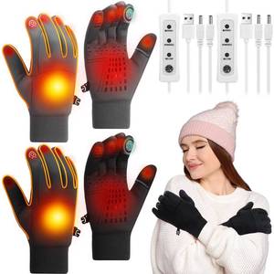 lot 19282 image: Skicuff 2 Pairs Heated Gloves USB Electric Touchscreen Heated Glove Liners Unisex Washable Winter Hand Protectors with 3 Temperature Adjustment for Indoor Home(Black, Grey,Long,Classic Style)