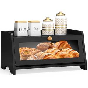 lot 19286 image: JANSNIMEN Bread Box for Kitchen Countertop, Large Bread Container Storage, Wooden Farmhouse Bread Box with Window Bread Holder (Black)