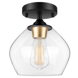 lot 19287 image: Modern Semi Flush Mount Ceiling Light with Clear Glass Shade, Industrial Close to Ceiling Light, Black Hanging Ceiling Light Fixture for Hallway, Bedroom, Dining Room, Entryway, Foyer