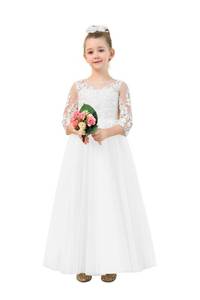lot 19291 image: Kauste White Ivory Flower Girl Dresses with Long Sleeves First Communion Dress Princess Gown KT270-WH-10