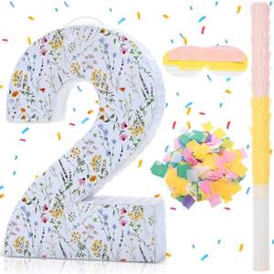 lot 19305 image: Teyva Daily Wildflower Number Pinata Birthday Decorations Spring Floral Pinata with Stick Blindfold Confetti for Birthday Party Supplies Baby Shower Decor(Number 2)