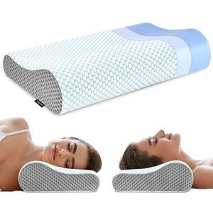 lot 19316 image: Memory Foam Pillows Neck Pillow Bed Pillow for Sleeping, Ergonomic Cervical Pillow for Neck and Shoulder Pain Relief,Orthopedic Contour Pillow for Side Back Stomach Sleeper(BlueandGrey)