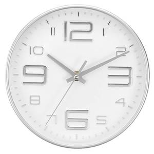 lot 19317 image: PATIKIL 8 Inch Wall Clocks, Quartz Battery Operated Silent Non-Ticking 3D Numbers Round Wall Clocks Decorative for Office Bedroom Living Room, Silver ToneWhite, Style 2