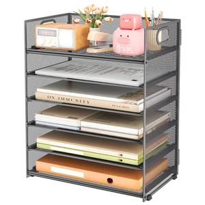 lot 19319 image: Subekyu 6 Tier Paper Organizer for Desk with Handle, Metal Mesh Desk Office File Folder Paper Letter Tray Accessories Organizer Sorter for Home, School, Office Desktop Document Organization - Gray