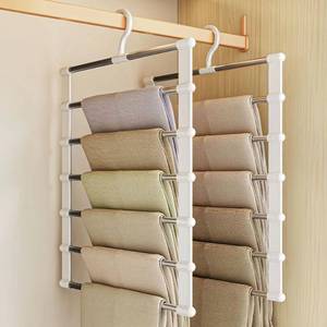 lot 19345 image: SEVEN LUCKY LIGHT Pants Hangers Space Saving Up to 80percent,2 Packs Cloud Ladder Pants Hangers for 12 Pants Leggings Scarves Ties Dorm Room Essentials Closet Organizers and Storage Hangers for Clothes