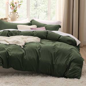 lot 19348 image: Bedsure Olive Green Oversized King Duvet Cover - 3 Pieces Prewashed Cotton-Like Polyester Extra Soft Bedding Set, Includes 1 Duvet Cover 120ftftx98ftft with Zipper Closure and 2 Pillow Shams, No Comforter