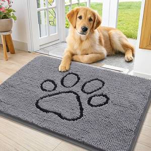 lot 19353 image: Smiry Dog Door Mat for Muddy Paws, Absorbent Dirt Trapper Non Slip Quick Dry Washable Chenille Mat for Mud Dogs, Entry Rug for Indoor and Outdoor (36x24 Inches, Grey and Black)