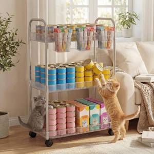lot 19358 image: wemidels Cat Food Can Organizer, 3 Tier Can Organizer for Pantry with Wheels, Transparent Acrylic Cat Food Storage Container for Kitchen Cabinet, Dog and Cat Canned Food Holder