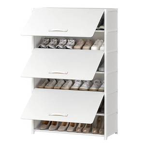 lot 19367 image: UNITSTAGE Shoe Rack, 7 Tier Shoe Storage Cabinet with Door 28 Pair Plastic Shoe Shelves Organizer for Closet, Entryway, Hallway, Bedroom, White