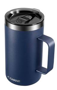 lot 19374 image: KXIAOCHEN 20oz Insulated Coffee Mug with Lid, Stainless Steel Coffee Cup, Double Wall Vacuum Coffee Tumbler with Handle, Premium Thermal Travel Coffee Mug (Navy Blue)