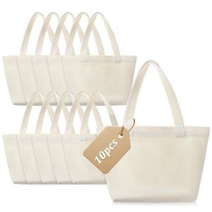 lot 19377 image: Oqqlin 10 Pcs Small Canvas Tote Bags, Lightweight Mini Blank Tote Bag Portable Reusable Grocery Shopping Cloth Bags for DIY, Painting, Welfare Gifts, Advertising (11.8 x 7.8 x 3.9 Inch, Beige)