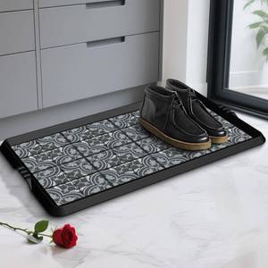 lot 19380 image: BEHERO Boot Tray Shoe Mat Decorative Patterned, Rubber Boot Matt Tray Indoor and Outdoor Use, 16 x27.5in Shoe Cleaning Mat Non-Slip, Shoe Storage Waterproof with Artistic Prints for Entryway(Gray)in