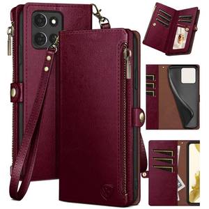 lot 20006 image: XcaseBar compatible with Moto G 5G 2025G Play 2026 Wallet case with Zipper Credit Card HolderRFID Blocking,Flip Folio Book PU Phone case Shockproof Cover Women Men for Moto G 5G 2025 case Wine Red