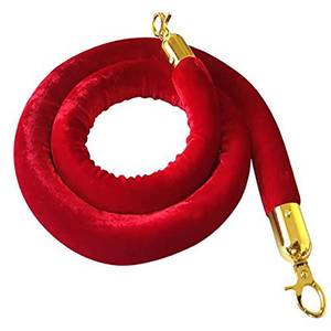 lot 20015 image: Red Velvet Stanchion Rope Crowd Control Rope Barrier with Gold Color Plated Hooks, 5 Foot