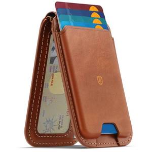 lot 20023 image: SHIELDON Genuine Leather Card Holder for Phone, Strong Magnetic Wallet for MagSafe with Adjustable Stand, RFID Blocking Mag Wallet for iPhone 1717e1615141312ProMaxAirPlus Men and Women - Brown