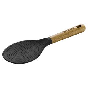 lot 20039 image: STAUB Rice Spoon, Perfect for Keeping Rice Fluffy While Scooping and Serving, Durable BPA-Free Matte Black Silicone, Acacia Wood Handles, Safe for Nonstick Cooking Surfaces, 8.75 x 3 x 0.75 inches