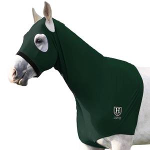 lot 20042 image: Harrison Howard Stretch Hood No EyeEar Covers Head, Shoulders, Mane, Chest, Withers Perfect for ShowEvent Preparation-Hunter Green M