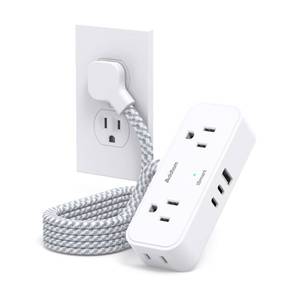 lot 20044 image: Travel Essentials, 6 Ft Power Strip with 4 Outlets and 3 USB Ports(2 USB C), Addtam Flat Plug Small Extension Cord,Non Surge Protector for Cruise Ship, Travel, Dorm Room Essentials, ETL Listed, White