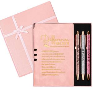 lot 20090 image: Thenshop 5 Pcs Employee Appreciation Gift Journal with Pen Difference Maker Inspirational Leather Notebook 3 Ballpoint Pens Box Thank You Gift for Coworker Teacher Volunteer Social Worker(Pink)