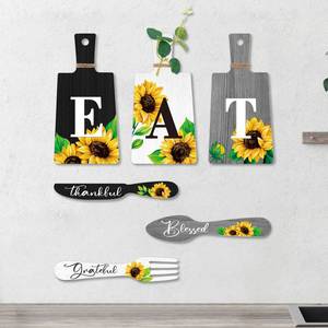 lot 20106 image: Bucherry Set of 6 Sunflower Kitchen Decor Sets Eat Signs Fork and Spoon Wooden Wall Hanging Plaques Farmhouse Sunflower Kitchen Decor and Accessories