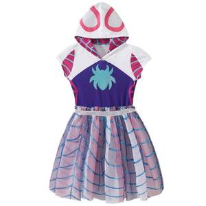lot 20112 image: Marvel Spidey and His Amazing Friends Ghost Spider Girls Cosplay Hooded Tulle Dress for Toddler and Big Kids (Regular SpiderMan design)