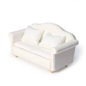 lot 20114 image: Dollhouse Couch Miniature Sofa with Pillows Dollhouse Living Room Funiture 112 Scale Model 3 Pcs High Simulation Upholstered Wooden Fabric Armchair Mini Room Artificial House Scene Decoration (White)