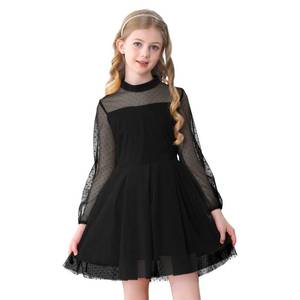 lot 20132 image: Durio Black Dress Polka Dots Mesh Long Sleeve High Waist Dresses Fall Dresses Special Occasion Dresses Black 8 Years