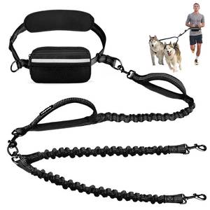 lot 20133 image: Uppetly Hands Free Double Dog Leash with Pouch, Dual Leash for 2 Dogs with Reflective Padded Handles, Durable Bungee and Lumbar Waist Belt for Walking, Jogging and Running (MediumLarge, 25-120 lbs)