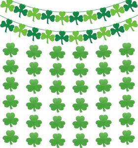 lot 20144 image: St Patricks Day Decorations St. Patricks Day Decor NO DIY 8Pcs Shamrock Clover Garland Hanging Felt Glitter Paper Lucky Banner for Home Mantel Office Irish Day Party Supplies