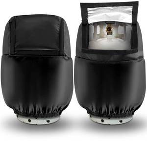 lot 20485 image: Nuenen 2 Pcs 20lb Propane Tank Cover, 600D Heavy Duty Waterproof Reliable Weather Resistant, Black RV Gas Cylinder Cover for Outdoor Grill, RV, Trailer, Travel Accessories