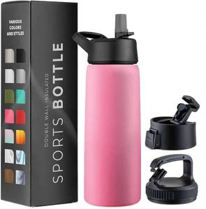 lot 1291 image: LOFERMA 25 Oz Triple Walled, Insulated Water Bottles with Straw - Stainless Steel Metal Bottle W 3 Leak Proof Lids - For Travel, School, Sports, GymMen, Women (Striking French Rose)