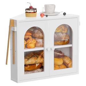 lot 1305 image: WOWLIVE Corner Bread Box for Kitchen Countertop, 2 Tier Bamboo Bread Storage Container for Homemade Bread with Clear Acrylic Door Panel, Large Bread Bin Farmhouse Breadbox Organizer (White, Medium)