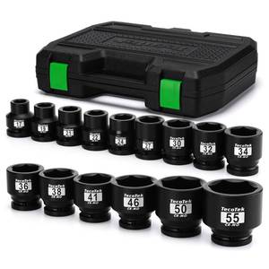 lot 1309 image: TecoTek 34 Drive Shallow 6-Point Impact Socket Set, 15-Piece Heavy Duty Impact Socket Set, CR-MO, Metric (17mm to 55mm), Enhanced Storage Case