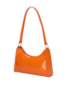 lot 2286 image: QWINEE Womens Artificial Patent Leather Tote Bag for Women Zipper Square Satchel Purse Ladies Shoulder Crossbody Orange One-Size