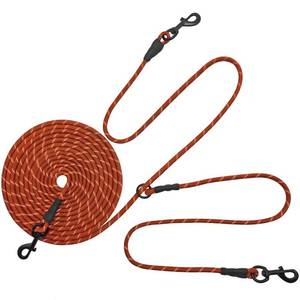 lot 2288 image: BTINESFUL 12FT 20FT 30FT Reflective Dog Tie Out for 2 Dogs, No Tangle 13 Inch Nylon Rope Long Tether for Two Dogs, Dog Trolley Runner for Yard Outdoor Camping (Orange, 20ft)