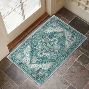 lot 2297 image: Collive Indoor Door Mat Retro Floor Mat, Non Slip Washable Doormat Quickly Absorb Green Welcome Mats Low Pile Door Mats Inside Entryway Carpet Front Door Rug for Entrance - 24 x 36