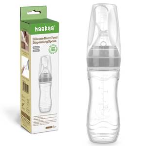 lot 2309 image: Haakaa Silicone Baby Food Dispensing Spoon Feeder 4oz - Infant Squeeze Cereal Feeder, Baby Fresh Food Feeder, Feed Bottle for Puree, Solid Baby Food, BPA Free, 4m Babies �� Grey