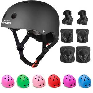 lot 2346 image: KAMUGO Kids Adjustable Helmet, with Sports Protective Gear Set Knee Elbow Wrist Pads for Toddler Age 3-8 Boys Girls, Bike Skateboard Hoverboard Scooter Rollerblading Helmet Set(Black)