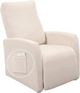 lot 2371 image: SearchI Recliner Chair Cover Jacquard Chair Covers 4 Piece, Small Recliner Sofa Slipcover for Home Theater Seating with Elastic Bottom, Recliner Protector with Pocket for Recliners, Beige